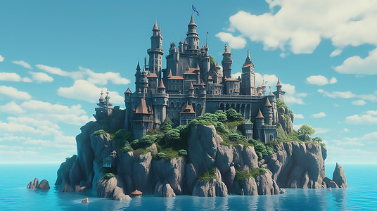 海岛上的城堡数字艺背景图片