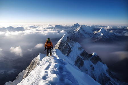 登山者在攀登珠穆朗玛峰背景图片