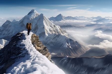 登山者在攀登珠穆朗玛峰背景图片