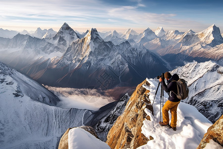 登山者在攀登珠穆朗玛峰背景图片