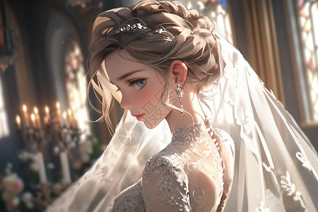 梦幻婚礼教堂美丽幸福新娘背景图片