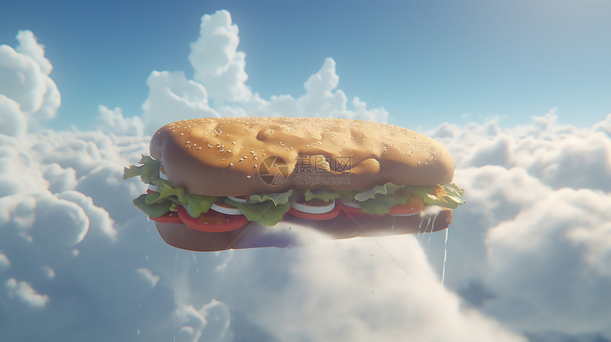 云朵中的快餐汉堡图片