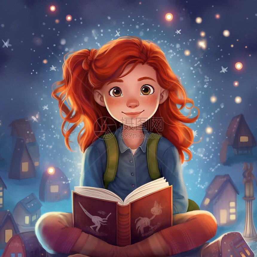 星空下看书的女孩图片