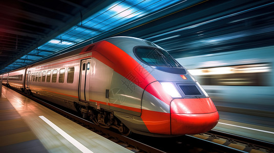 红色高铁动车高速行驶的高速列车高铁插画