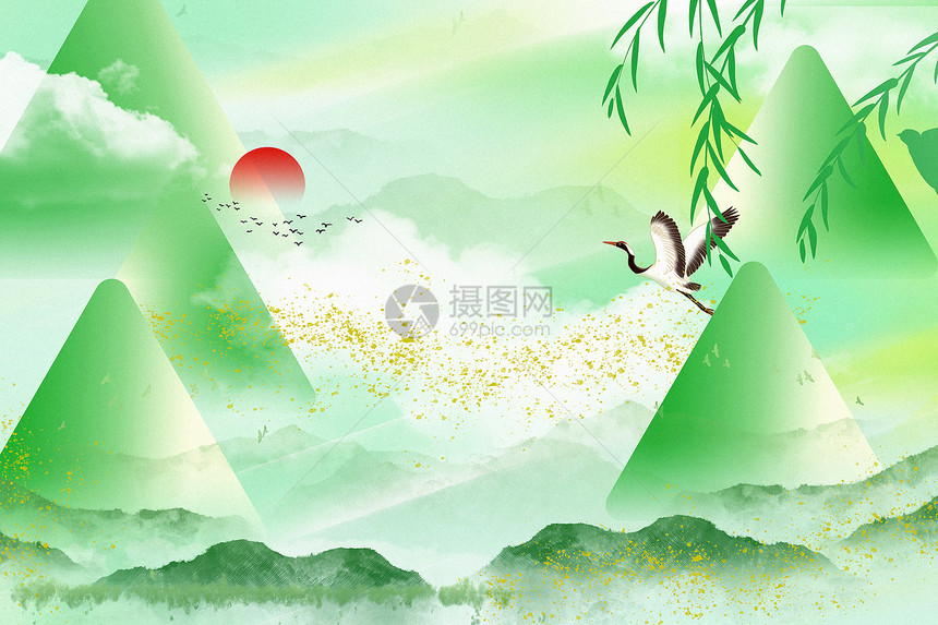 烫金中国水墨画风端午节主题背景图片