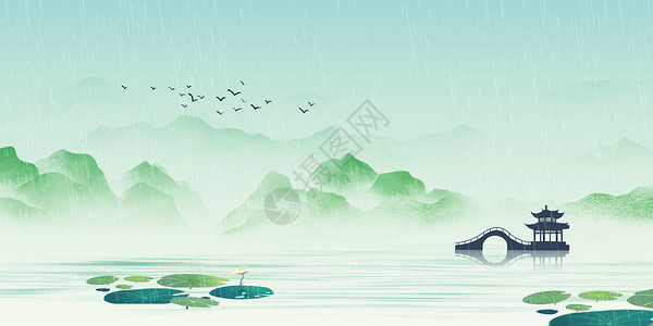 简约中国风荷花中式烟雨背景设计图片
