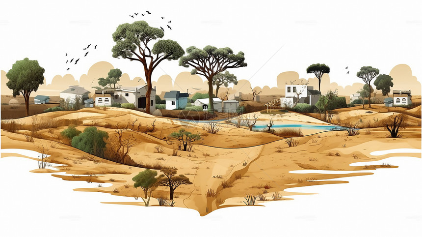 防治沙漠化和干旱插画图片