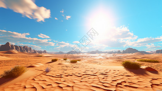 炎热阳光下的沙漠景观图片