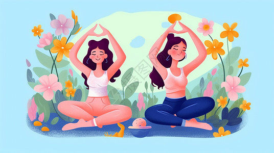 瑜伽健身馆海报卡通瑜伽健身插画插画