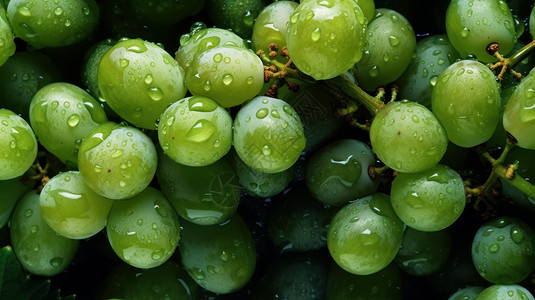 新鲜水果带水珠的绿色葡萄图片