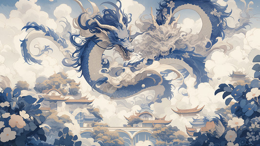 中国风威武的青龙飞在空中高清图片