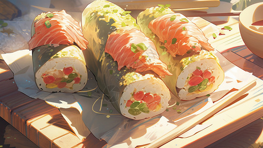 美味的卡通寿司美食背景图片