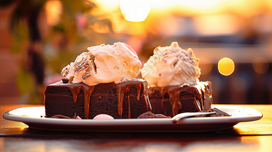 美味诱人的巧克力冰激凌甜品图片