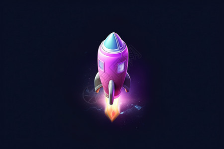 火箭3D图标蓝紫色背景图片
