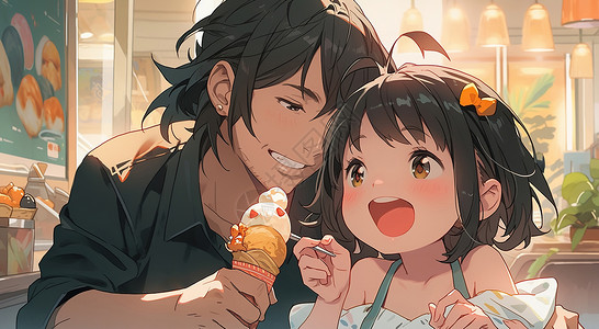 哥哥带着妹妹一起吃冰淇淋背景图片