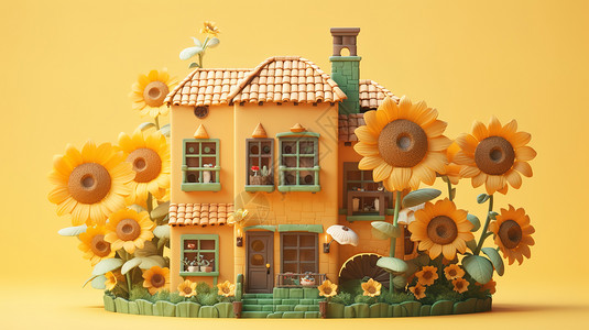 房屋3D模型等距微缩卡通模型插画
