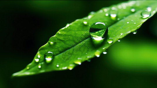 雨水滴落雨滴滴落在绿叶上下雨天插画