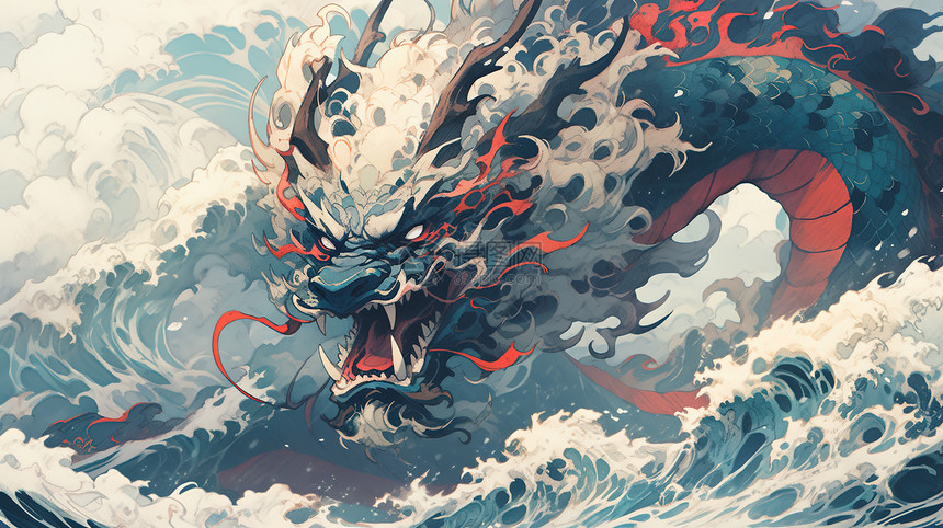 龙王在海中咆哮图片