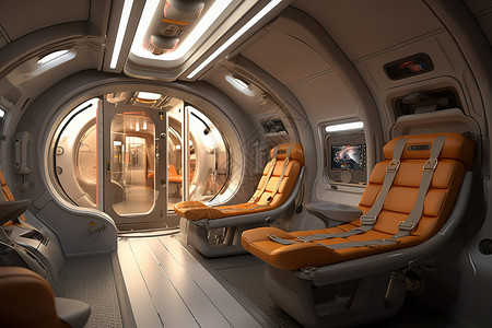 舒适技术先进的私人飞机内部舱插画
