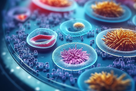 细菌培养皿科学实验室培养皿中细菌和病毒细胞插画