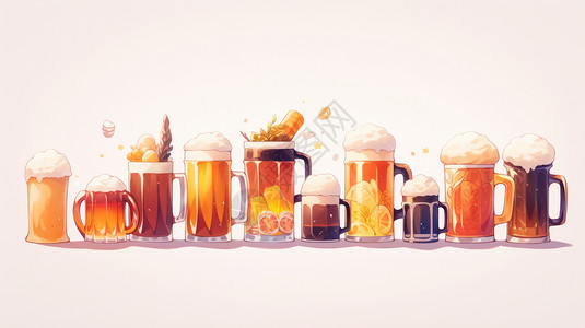 卡通啤酒杯各种玻璃杯卡通啤酒插画