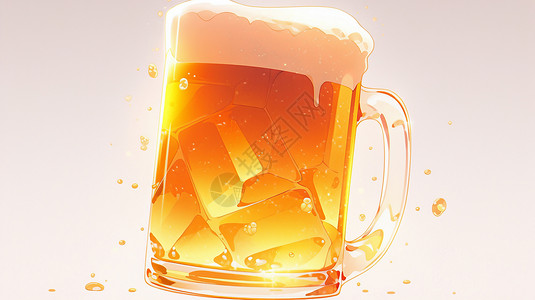 卡通啤酒杯诱人可爱的卡通玻璃杯装满啤酒插画