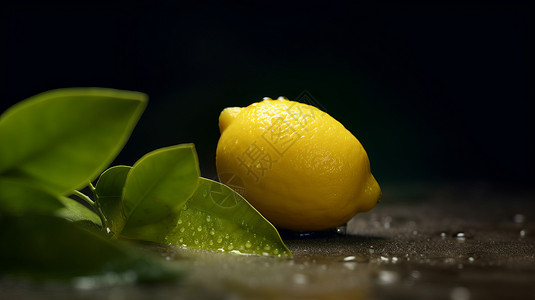 新鲜的黄色柠檬与柠檬叶子图片