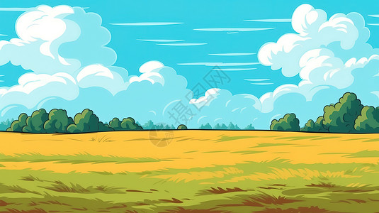 空旷开阔的田野蓝天草地场景背景图片