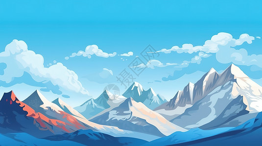 蒸汽波风格雪山冬季空旷雪山场景背景卡通风格插画