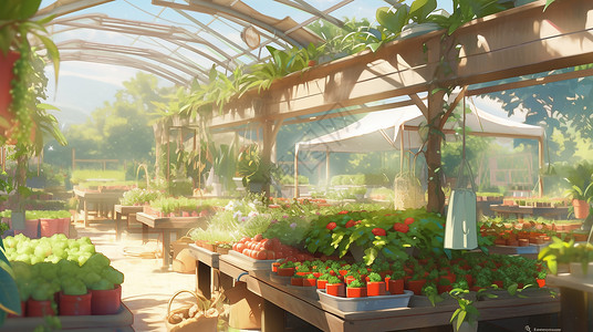 生态农场菜园蔬菜棚菜地风景背景图片