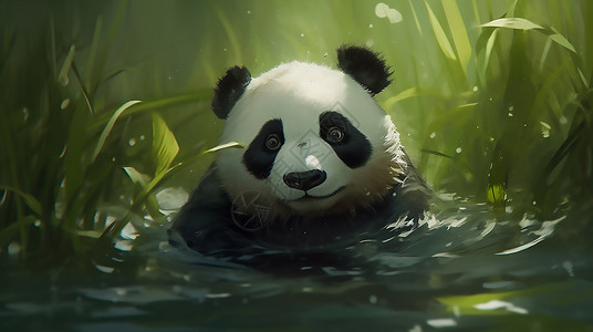 大熊猫在洗澡背景图片