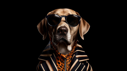 条纹西装穿条纹服装戴墨镜酷酷的狗插画