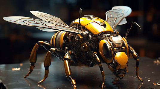 科幻金属质感蜜蜂机器人背景图片