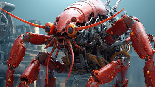 科幻机械感龙虾机器人背景图片