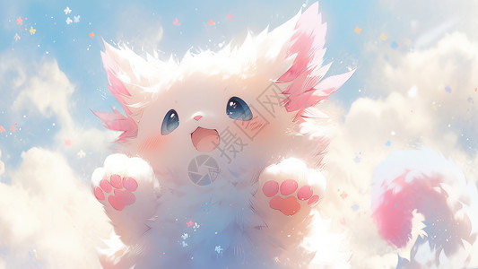 小奶猫粉色耳朵与粉色爪子的可爱卡通奶猫插画