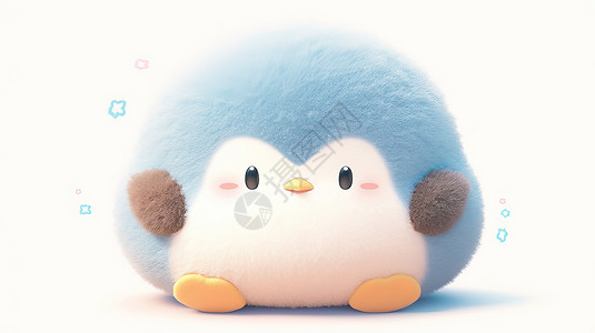蓝色毛可爱的卡通企鹅玩具背景图片