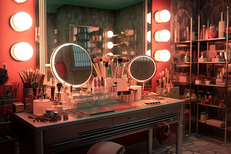 化妆品商店里的桌子化妆镜背景图片