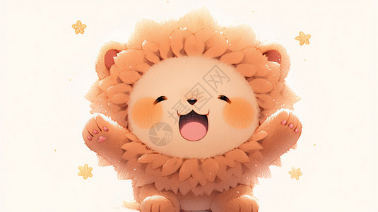 开心笑双手上举的可爱卡通小狮子背景图片