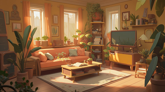 阳光照耀下的小客厅背景图片