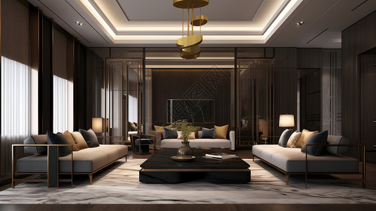 大气的新中式客厅沙发高清图片素材