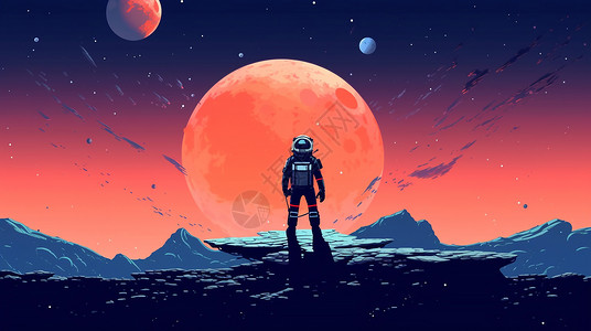 宇航员站在星球上插画背景图片