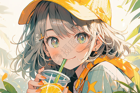 活力女孩喝着橙汁夏日多巴胺图片
