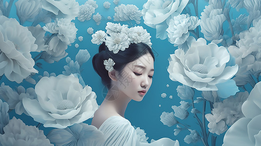 花朵里回眸的女生背景图片