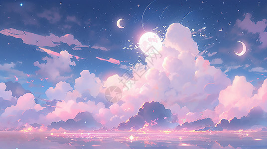 光影云朵月亮插画背景图片