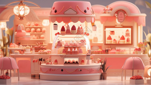 可爱的粉色立体卡通冰激凌店图片