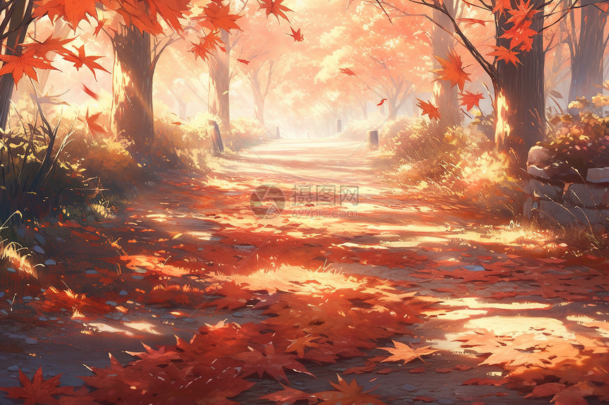 秋天树叶落在公园里图片