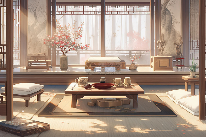 游戏中国风格的装饰新中式茶桌图片