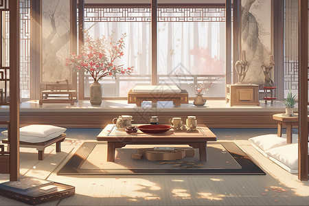 游戏中国风格的装饰新中式茶桌图片