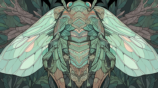 昆虫蝉标本插画图片