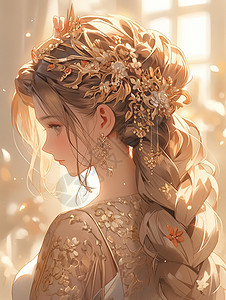 婚礼游戏金色奢华古代传统服饰的美丽新娘插画